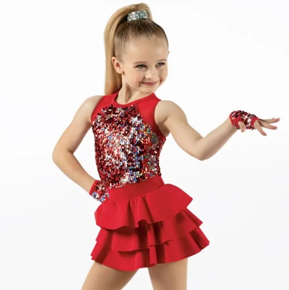 Weissman Costumes Weissman Girls Red Sequin Ruffle Dress Dance